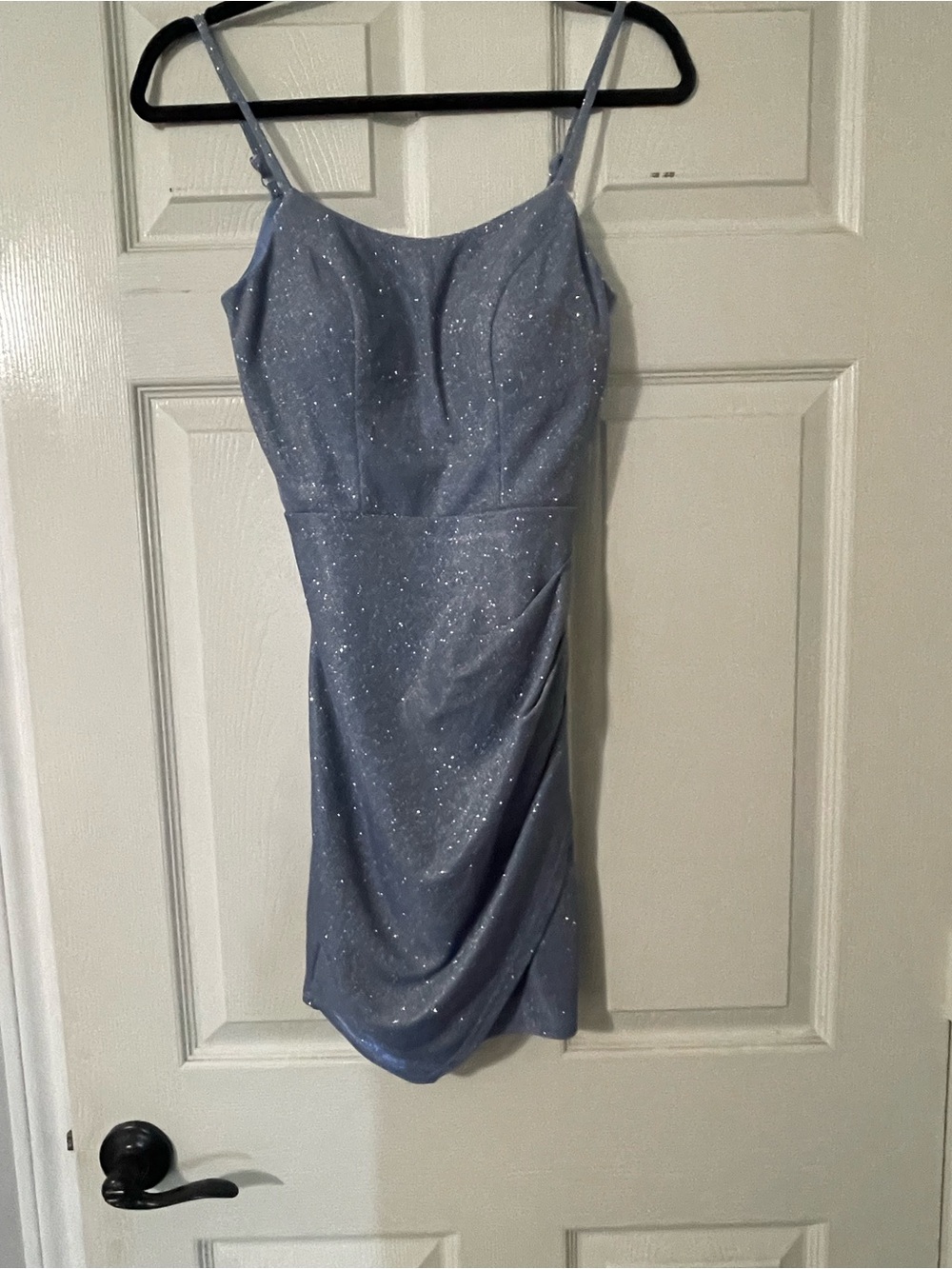 Blue Sparkle Spaghetti-Strap Mini Dress
